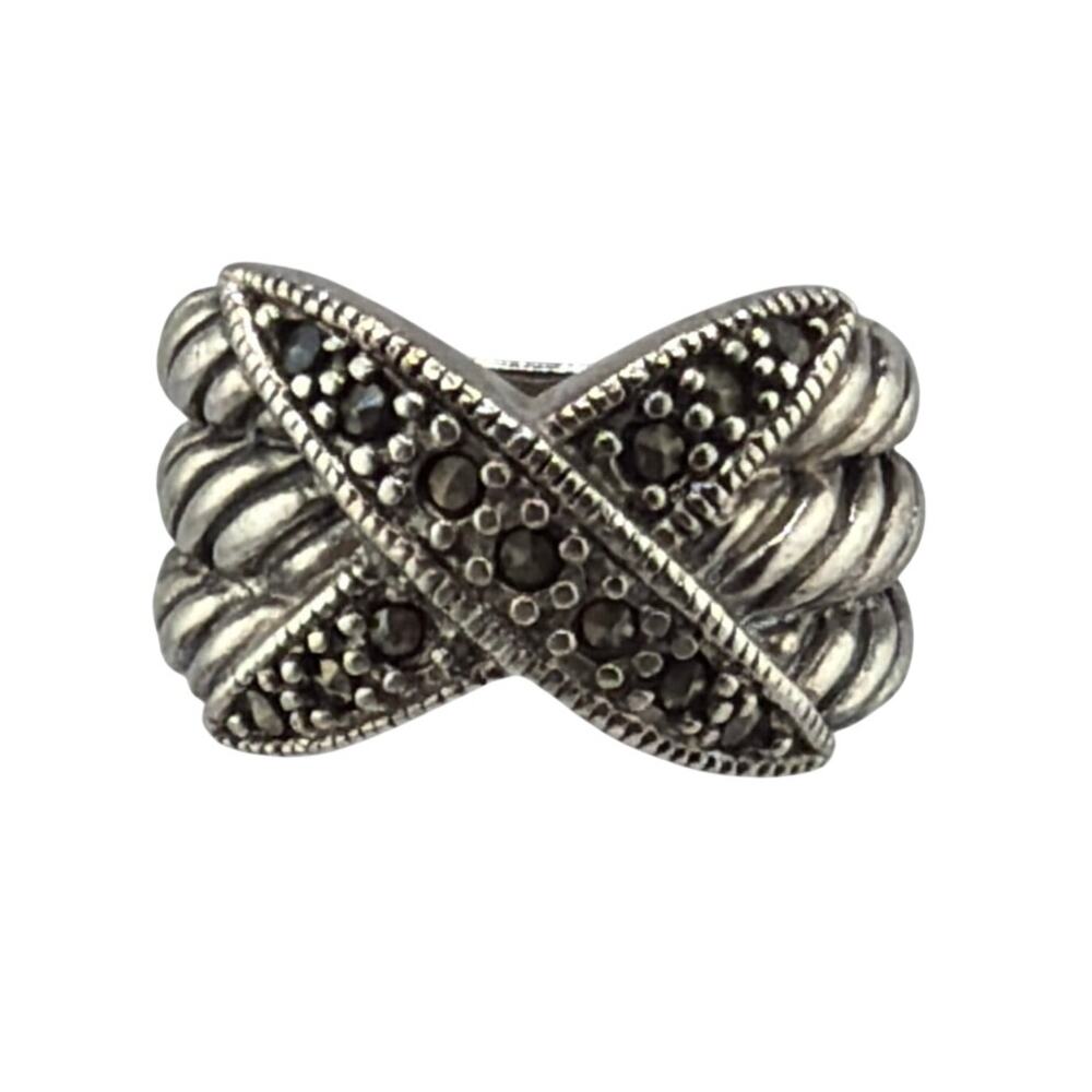 Vintage Sterling Silver Marcasite Rope Twist Ring 5.5